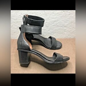 Frye Brielle Back Zip Women's Heels Sandals Black Leather Open Toe Size 7.5M